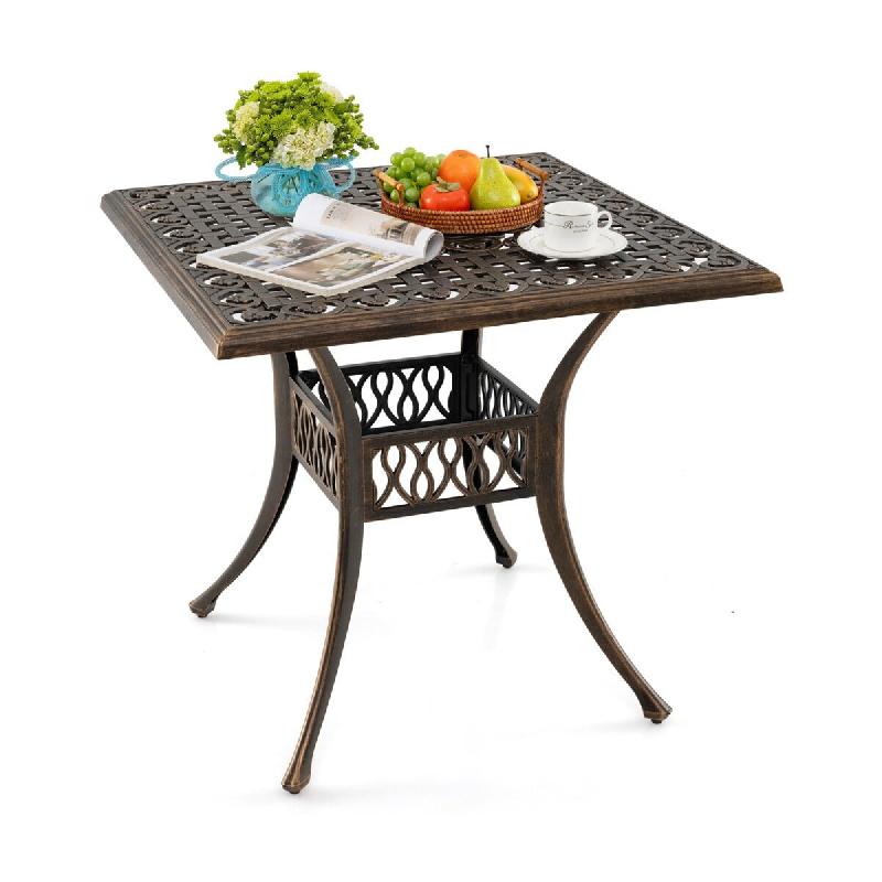 Helloshop26 - Table de jardin carrée 80 x 80 x 75 cm trou pour parasol motifs antiques ambiance cosy en aluminium bronze 20_0014035 - aluminium 30002_0
