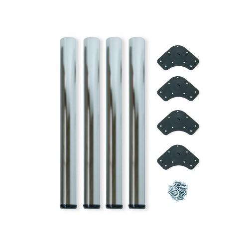 KIT DE 4 PIEDS ACIER - RÉGLABLES POUR TABLE - D. 60 X 710 MM - NICKEL SATINÉ EMUCA