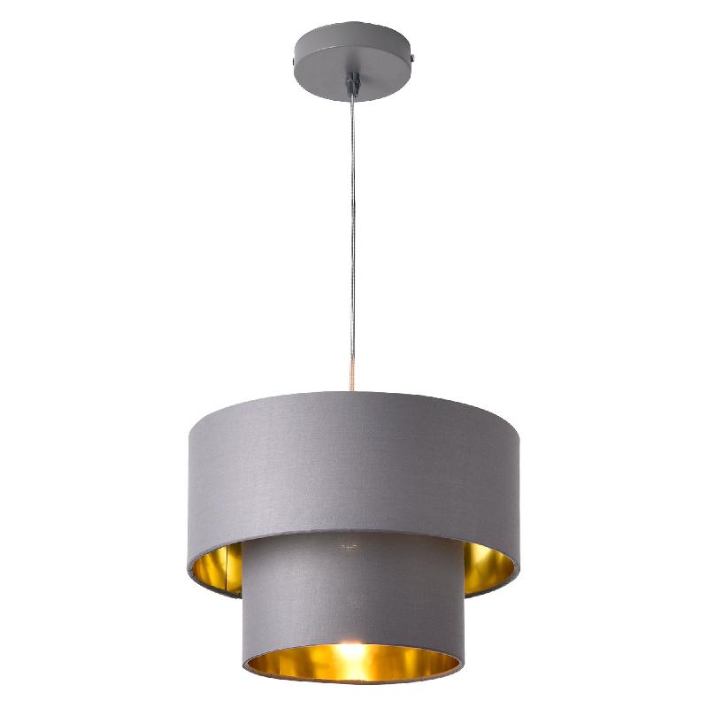 Lampe à suspendre moderne suspension métal et textile diamètre 30 cm gris doré 03_0005260