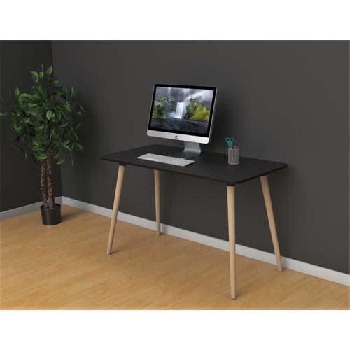 Bureau droit HOP 114x60 cm - Plateau mélaminé noir 19 mm - Chant noir - Pied en hêtre massif vernis - Design scandinave_0