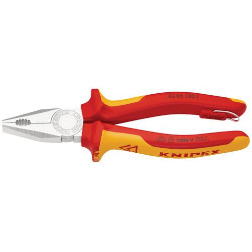 PINCE UNIVERSELLE 180MM AVEC TRANCHANT - ISOLÉE 1000V - ANTICHUTE - KNIPEX