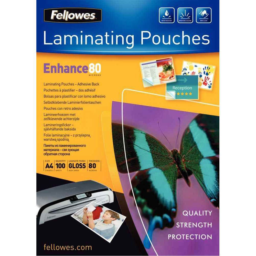POCHETTES FELLOWES - A3 - 80 MICRONS - DOS ADHESIF - BOÎTE DE 100