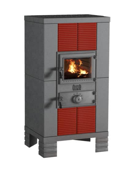 Poêle à bois avec Habillage en fonte  et Parement en faïence - Fausta_0