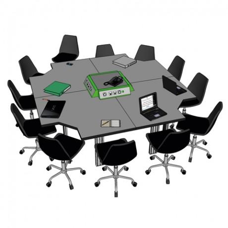 Poste de réunion pour 4 à 12 personnes - Surface de travail 2400x2400mm - Piètement aluminium anodisé mat - Plateaux stratifiés gris 40mm_0