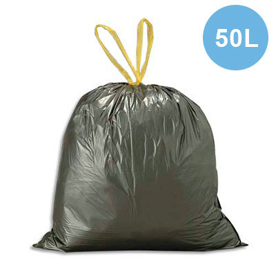 SACS POUBELLE AVEC LIENS COULISSANTS - 50 LITRES - NOIRS  - 28 MICRONS - LOT DE 500 SACS