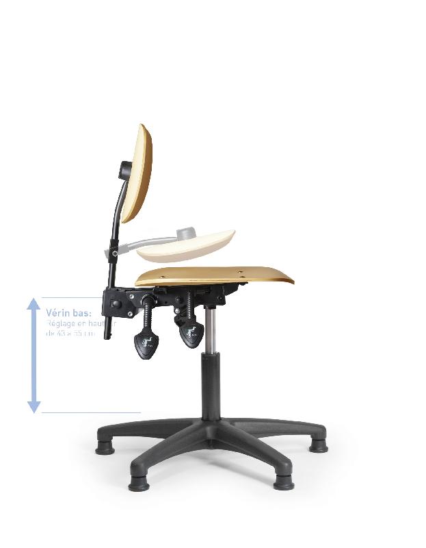 Siège d'atelier bois asynchrone - Réglable, robuste et résistant - Hêtre multiplis_0