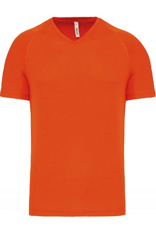 T-shirt de sport manches courtes col v homme Fluorescent Orange XS 100% Polyester - XS 3663639065184_0