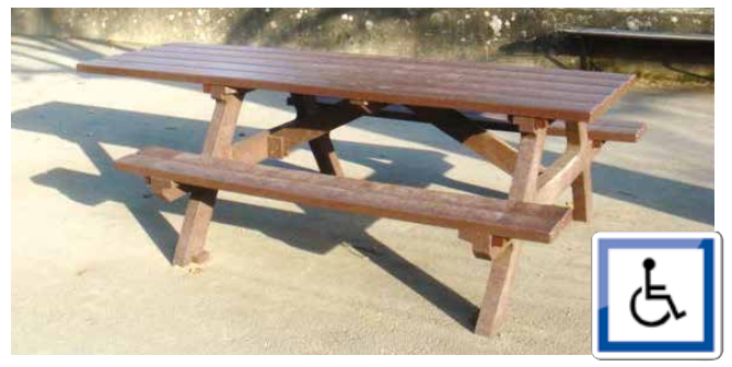 Table de pique-nique confort PMR en plastique recyclé - 240 x 176 x 76 cm - Coloris brun_0