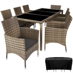 Tectake Salon de jardin 8 places avec housse de protection - marron naturel/gris foncé - 404329 - beige multi-matériau 404329_0
