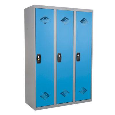 Vestiaires monobloc Confort Industrie salissante 3 cases, toit plat, gris / bleu_0