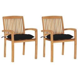 VidaXL Chaises De Jardin Lot De 2 Et Coussins Noir Bois De Teck Massif - noir 3063274_0