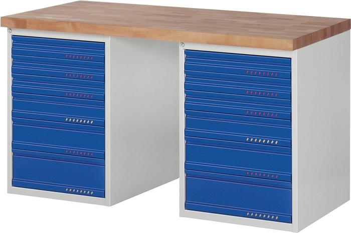 Établi série BK 650 l.1500xP700xH840 mm hêtre gris clair, RAL 7035 bleu gent.,RAL 5010 12 tiroirs PROMAT_0