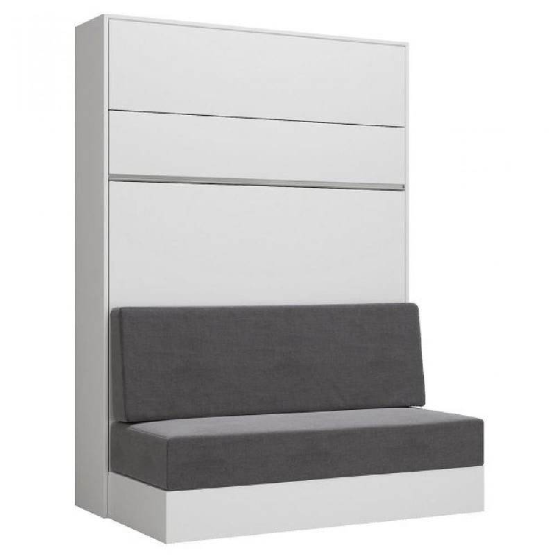 ARMOIRE LIT ESCAMOTABLE GENIUS SOFA BLANC MAT CANAPÉ GRIS COUCHAGE 140*200_0