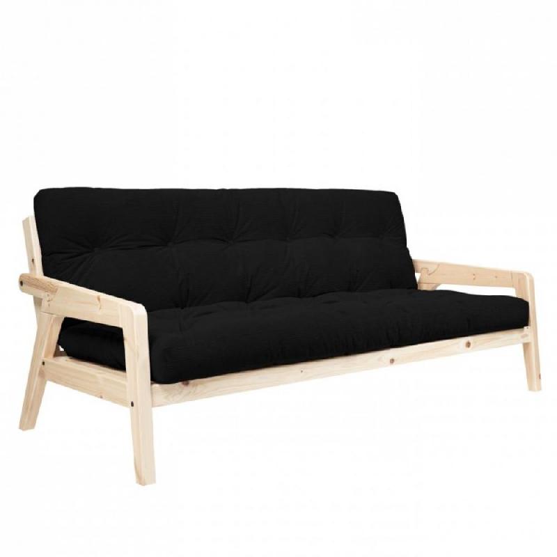 CANAPÉ CONVERTIBLE FUTON GRAB PIN NATUREL COLORIS NOIR COUCHAGE 130 CM._0