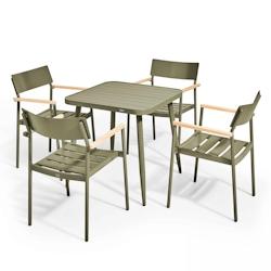 Oviala Business Ensemble table de jardin et 4 fauteuils en aluminium/bois vert kaki - Oviala - vert aluminium 108685_0