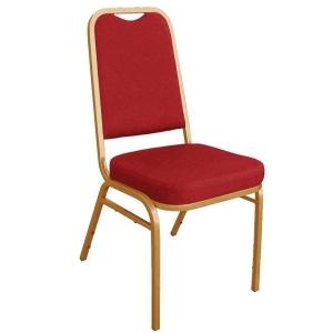 Lot de 4 chaises de banquet Bolero - dossier carré en tissu rouge - cadre en acier doré - empilables_0