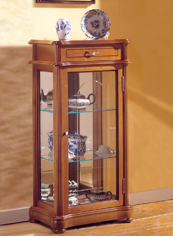 Petite vitrine bois DV34VA - merisier avec tablettes réglables et fond miroir_0