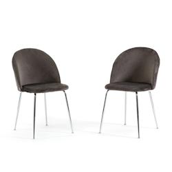 RATTATAN Lot de 2 chaises en velours avec pieds en métal, design élégant pour cuisine, salle à manger, bar ou restaurant – Sara – Gris foncé/_0