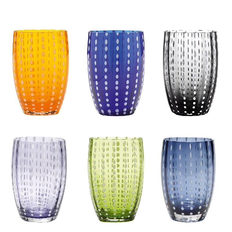 Zafferano Perle Couleurs Mélangées 1 - Lot De 6 Verres Soufflés Bouche 32Cl, Faits Main, Artisanaux, Pour Eau Ou Cocktails - multicolore 8056300192251_0