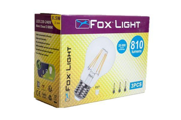 Ampoule LED-S19 filament claire A60 - E27 - 6W - 360° - 3 000K - 810lm - Lot de 3 pièces_0