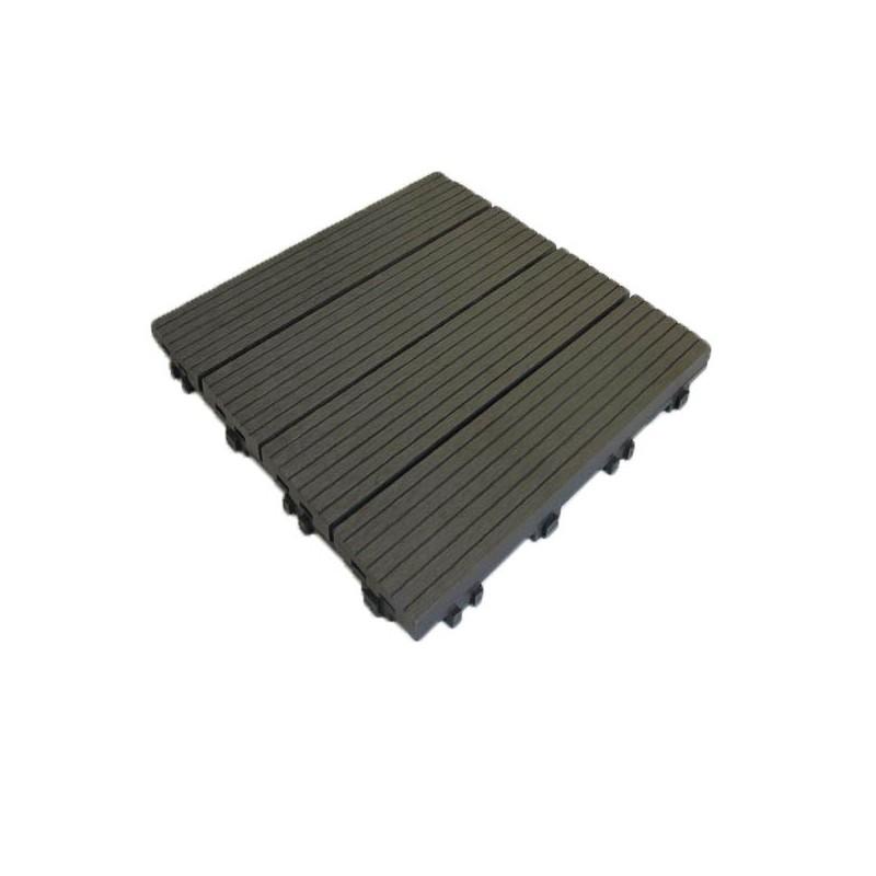 Dalle de terrasse bois composite Modular - 30x30 cm - Épaisseur 2,5 cm - Coloris gris carbone - Surface 0,091 m² par dalle - 11 dalles pour 1 m²_0