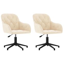 Décoshop26 - Lot de 2 chaises de salle à manger bureau siège pivotant hauteur réglable en velours crème DEC025219 - 3000255137664_0