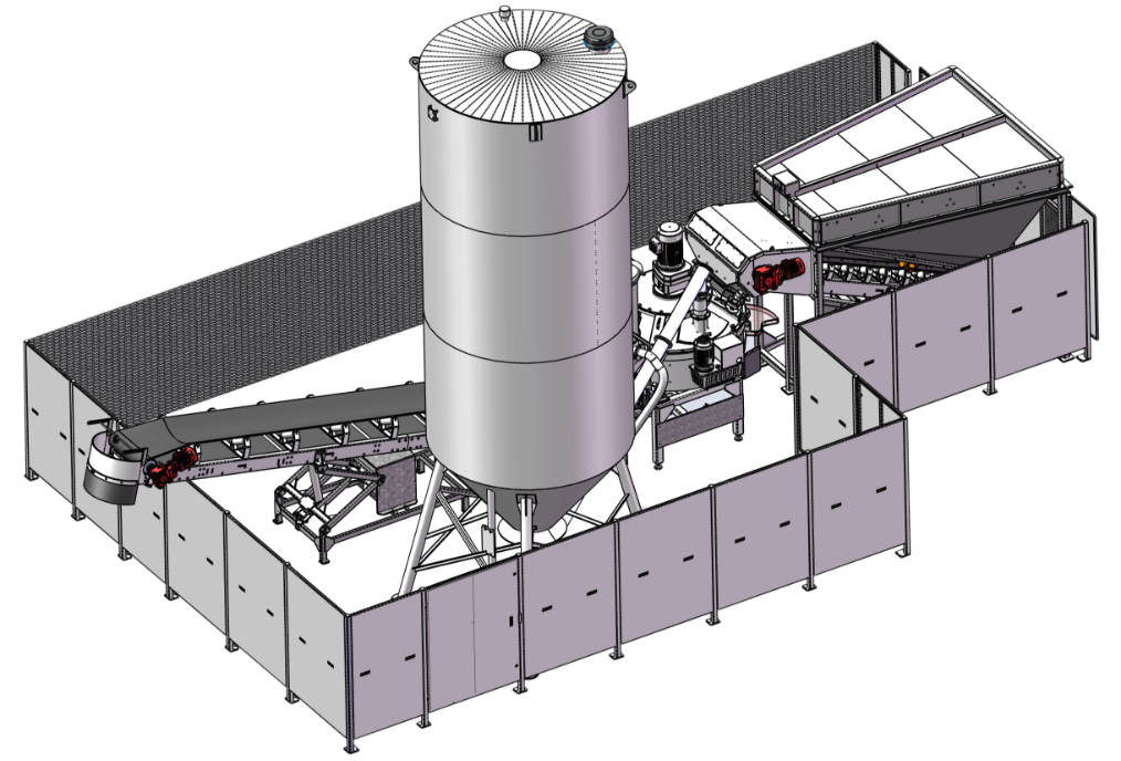 Distributeur de béton automatique compact et de taille moyenne avec 2 trémies de 4m3 - Emprise au sol de 7m x 15m - Modèle I_0