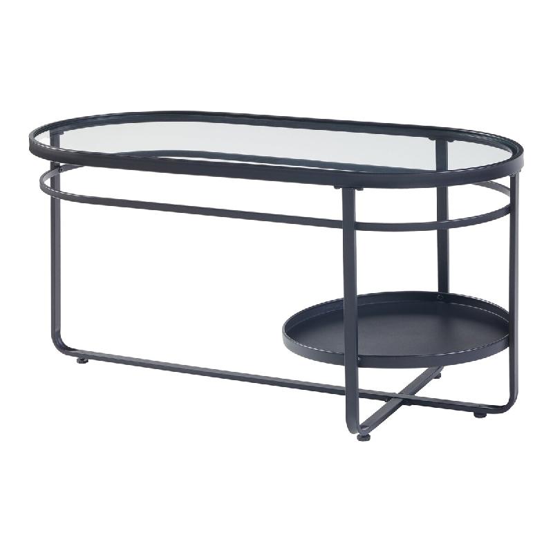 Helloshop26 - Table basse console d'appoint avec plateau ovale et étagère métal verre trempé 90 x 43 x 46 cm noir 03_0010812 - 3000225422530_0
