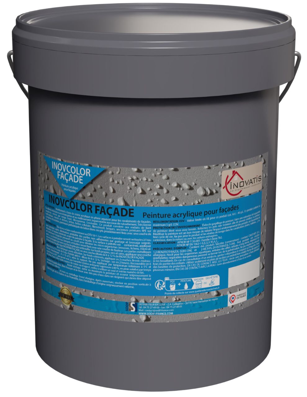 Peinture de façade hydrofuge et résistante  - Seau 22 kg - Inovcolor_0