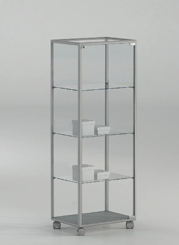 Petite vitrine d'exposition sur roulettes 51-14PVA - verre trempé - gris clair ou blanc poli_0