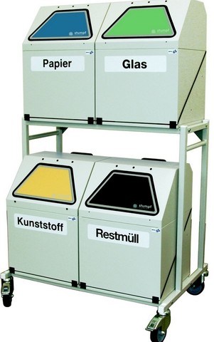 Station mobile de 4 poubelles de tri sélectif - 4x35L - Acier zingué - Référence 5201155_0
