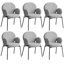 Tectake Lot de 6 chaises rembourrées tissu bouclette et accoudoirs gris clair -405641 - gris 405641_0