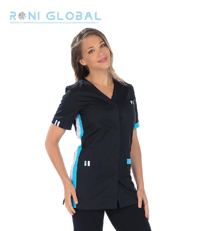 Tunique de travail femme manches courtes en polyester et coton - 4 poches - Amélie Remi Confection - Ref R-2740_0