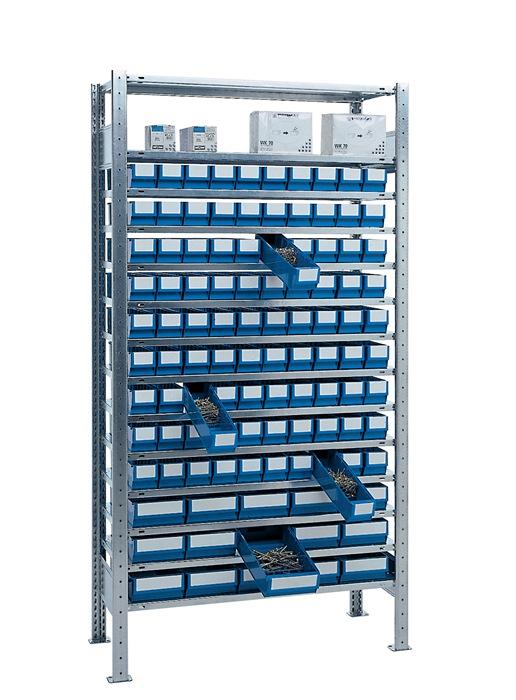 Étagère à emboîter H2000 x L1000 x P400 mm - étagère de base avec 14 supports en acier galvanisé, 90 x 3, 15 x 4, bleu_0