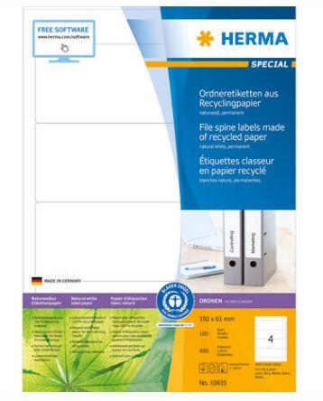 Étiquette classeur A4 - 192 x 61 mm - 400 étiquettes - Papier recyclé - Référence 10835_0