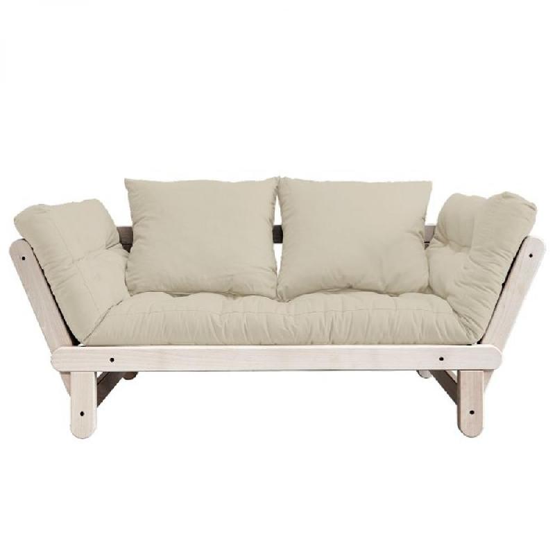 BANQUETTE MÉRIDIENNE FUTON BEAT PIN NATUREL TISSU COLORIS BEIGE COUCHAGE 75*200 CM._0