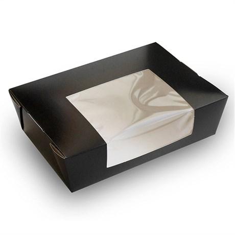 BOÎTE REPAS AMÉRICAINE AVEC FÊNETRE 20.5X14X6.4 CM CARTON NOIR (VENDU PAR 200)