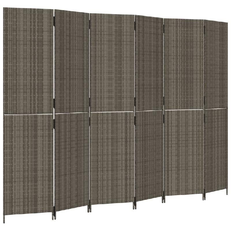 Décoshop26 - Paravent séparateur de pièce cloison 6 panneaux en résine tressée gris et acier DEC031077 - gris 3000258275745_0