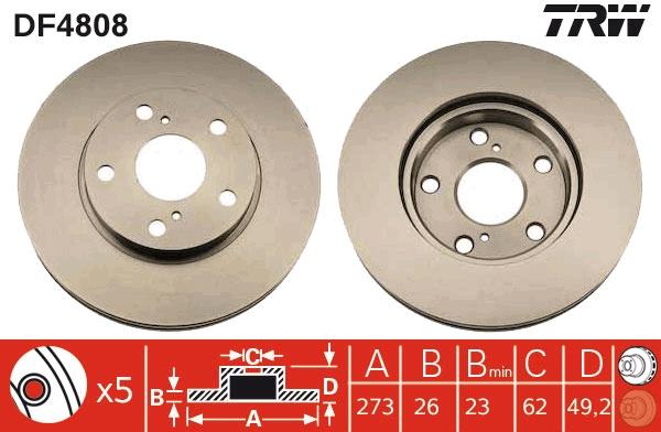 Disque de frein ventilé TRW DF4808 - boîte de 2 disques pour montage avant_0