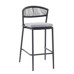 METRO Professional Chaise de bar TRACE II, acier / rotin PE / polyester, 105 x 54 x 62 cm, empilable, coussin inclus, gris foncé - gris multi-matéri_0