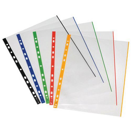 POCHETTE PERFORÉE A4 TRANSPARENT BORD COLORÉ