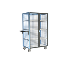 Servante grillagée 4 côtés, verrouillable, avec 3 étagères, plateau bois, 1000 x 600 mm, 250 kg_0