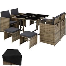 Tectake Salon de jardin BILBAO 8 places avec housse de protection - marron naturel - 403735 - marron multi-matériau 403735_0