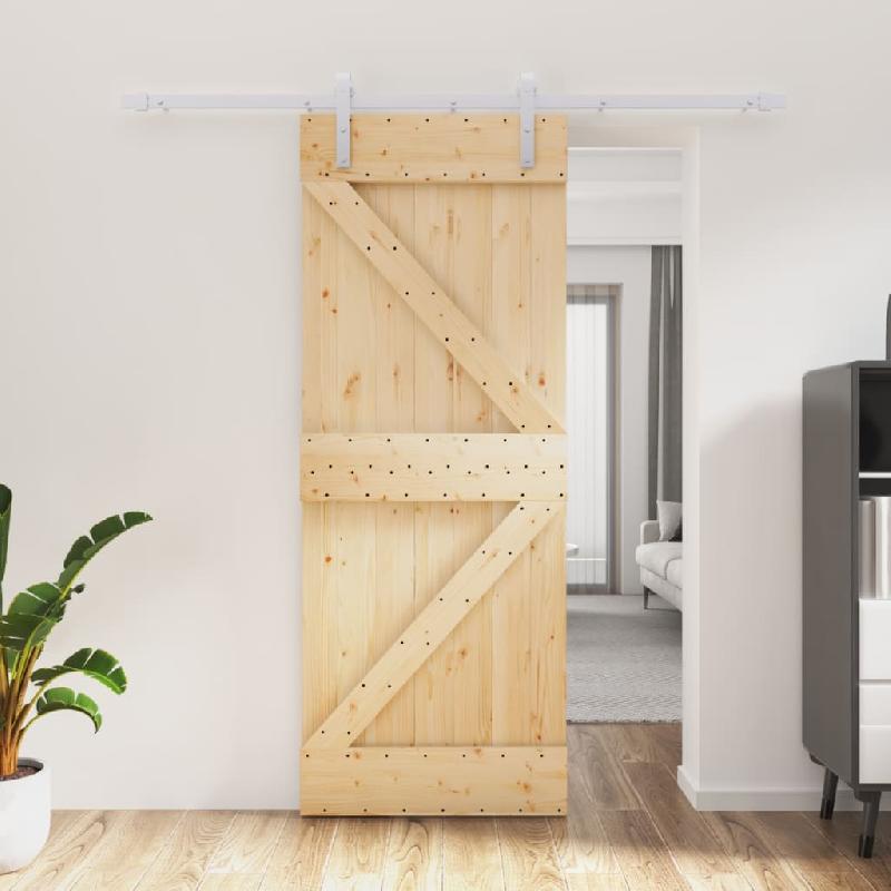 Vidaxl porte coulissante et kit de quincaillerie 80x210 cm pin massif 3203023_0