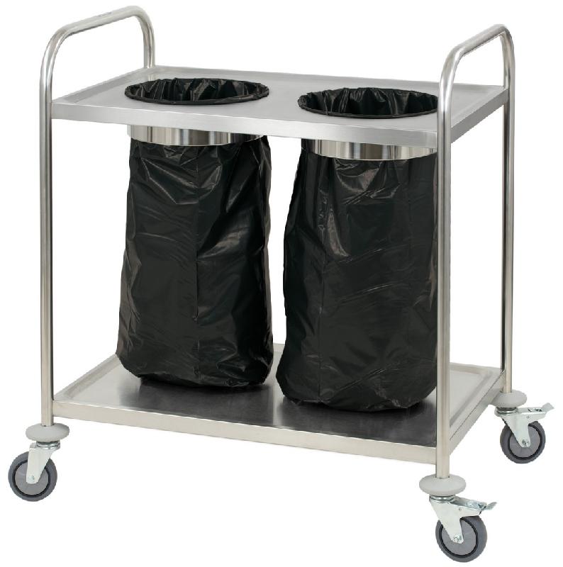 Chariot de service en inox porte-poubelle - Dimensions L 845 x P 525 x H 940 mm - Référence CCIPP_0