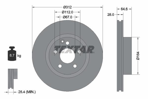 Disque de frein ventilé intérieur Textar 92115303 - Avant - Boîte de 1 disque_0