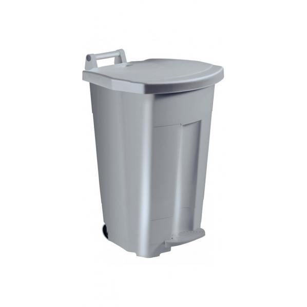 Poubelle mobile à pédale 90 litres ROSSIGNOL BOOGY - corps gris - couvercle gris - conforme HACCP_0