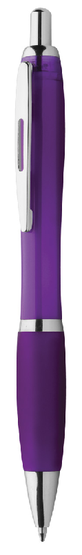 Stylo à bille en plastique transparent - grip coloré violet - parties chromées brillantes - encre bleue_0