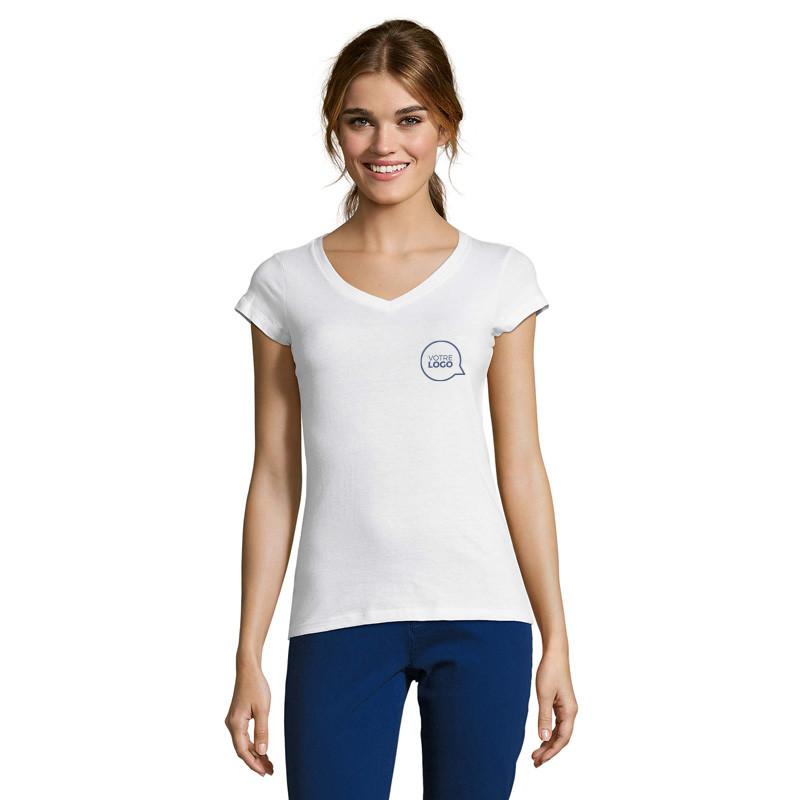 Tee shirt col V femme Moon blanc - Tee-shirts personnalisés blanc_0