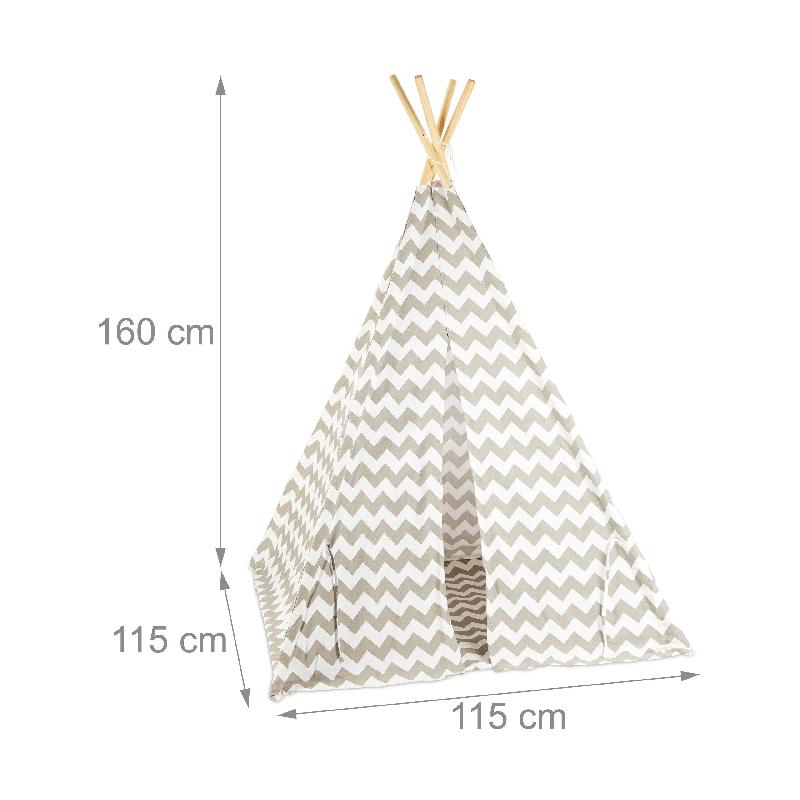 Tente tipi pour enfants - Jouet en lin et bois - Rayures blanc et gris - 13_0002871_0